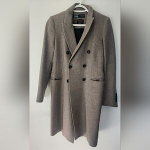 NWOT Zara Women's Tan Double-Breasted Pea Coat